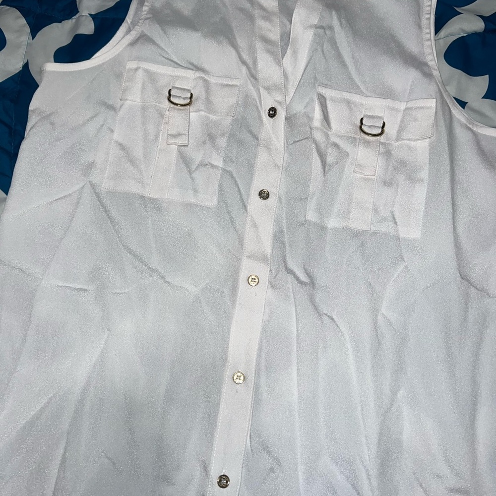 White Sleeveless Calvin Klein Women’s Button-Up Blouse